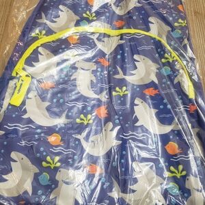 Shark Print Kids Backpack - Blue and Yellow